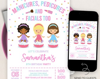 Join Us For A Spa Party Invitation, Editable Pamper Party Invite Template, Tween Manicure & Pedicures Birthday Invite, Glam Squad Kid, KP096