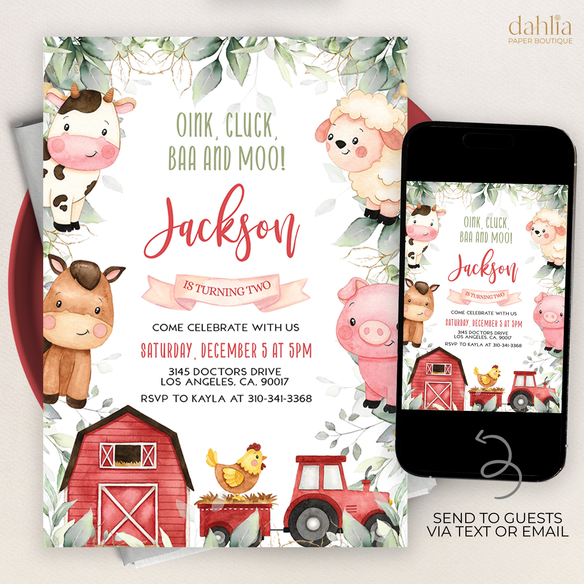 EDITABLE Farm Birthday Invitation, Barn Animals Party Invite Template ...