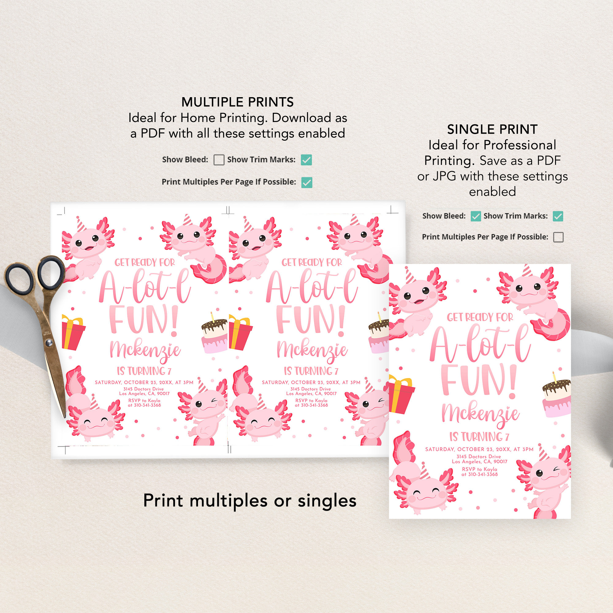 Axolotl Geburtstagseinladungen - 20 Stück Mit Umschlägen Für Kinderparty Unterwasser Thema