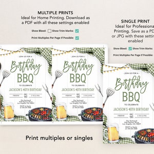 BBQ Birthday Invitation, EDITABLE Green Gingham Backyard Party Template ...