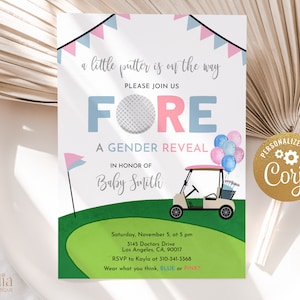 Golf Gender Reveal Par-tee Invitation, EDITABLE Golfing Coed Gender Reveal Party Invite Template, Sports Golf, He Or She, Boy Or Girl, GR036