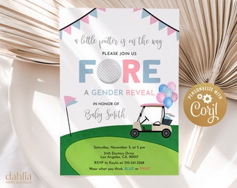 Golf Gender Reveal Par-tee Invitation, EDITABLE Golfing Coed Gender Reveal Party Invite Template, Sports Golf, He Or She, Boy Or Girl, GR036