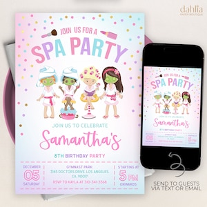 Join Us For A Spa Party Invitation, Editable Pamper Party Invite Template, Tween Manicure & Pedicures Birthday, Glitz and Glam Girls, KP225