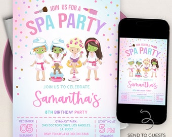 Join Us For A Spa Party Invitation, Editable Pamper Party Invite Template, Tween Manicure & Pedicures Birthday, Glitz and Glam Girls, KP225