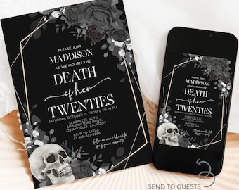 Gothic Death to My 20s Birthday Invitation Template, Editable Funeral to My Youth Party Invitation, Thirtieth Birthday Invite Template AP040
