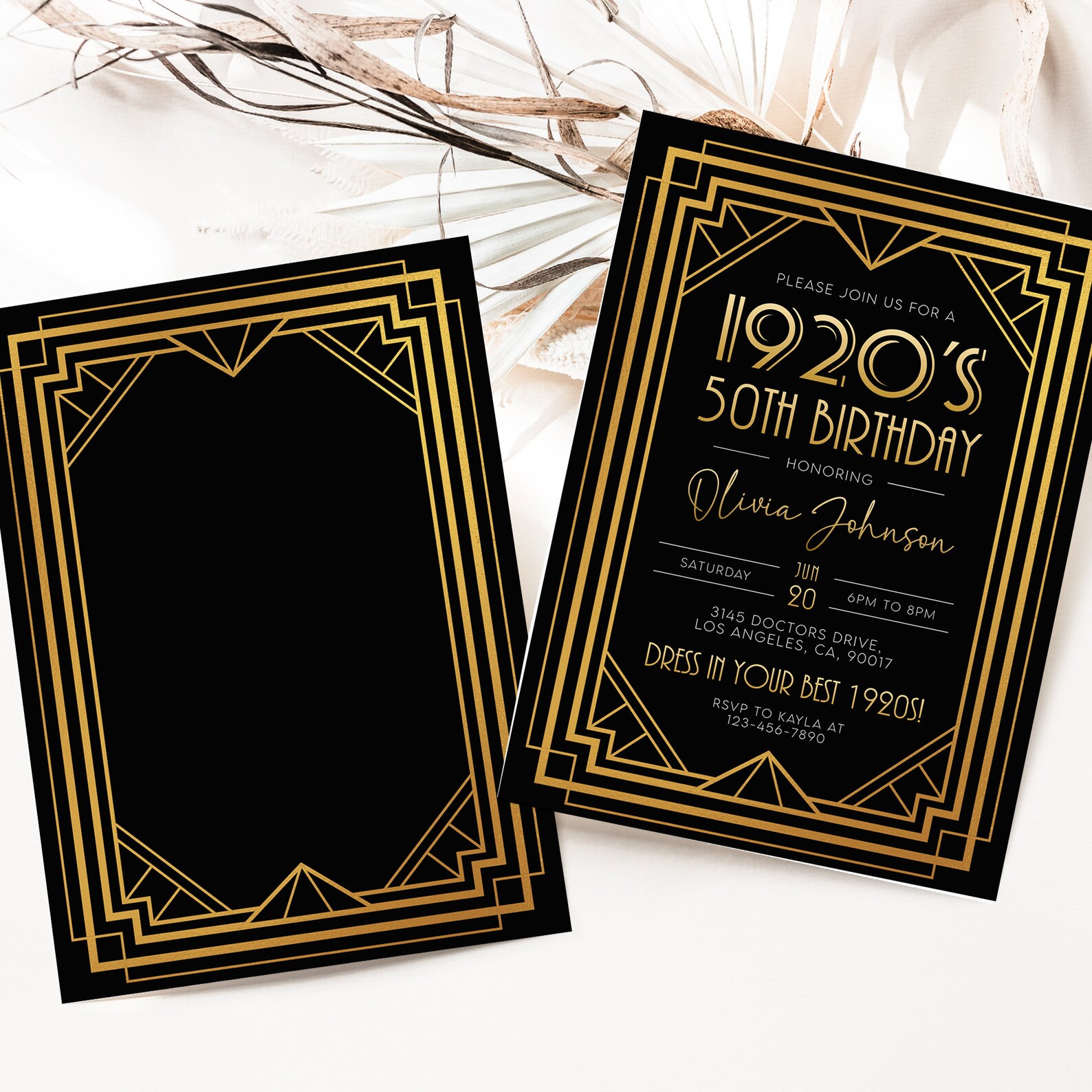 Editable 1920s Art Deco Birthday Invitation, 30th 40th 50th Birthday ...