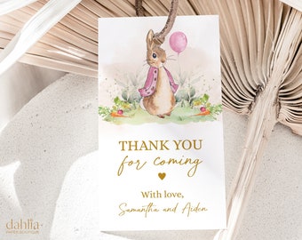 Peter Rabbit Gift Tag, EDITABLE Thank you For Coming Favor Tag, Flopsy Bunny Label, Baby Shower Gift Tag, Girls Pink Balloon Spring, BS133