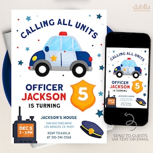 Police Birthday Invitation, EDITABLE Cop Car Party Invite Template, Boys Birthday, Police Officer, Calling All Units, Instant Download KP091
