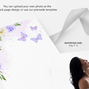 EDITABLE Butterfly Baby Shower Invitation, Magical Garden Invite Template, Floral Lilac Purple and Gold Girl Party Instant Download BS130 image 2