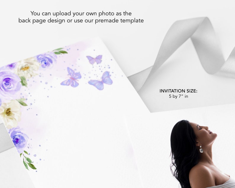 EDITABLE Butterfly Baby Shower Invitation, Magical Garden Invite Template, Floral Lilac Purple and Gold Girl Party Instant Download BS130 image 2