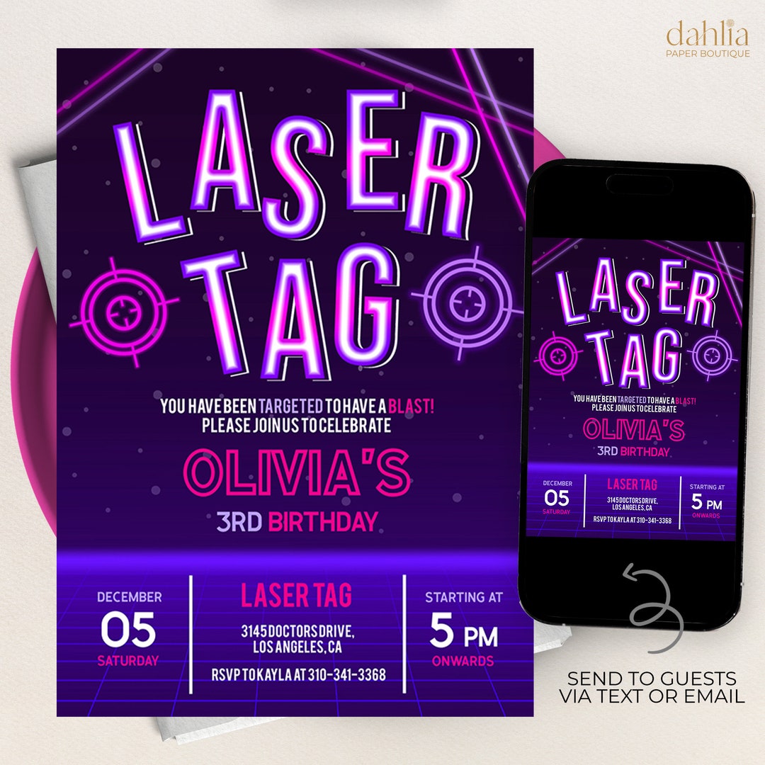 Laser Tag Birthday Invitation, Editable Laser Tag Party Invitation ...