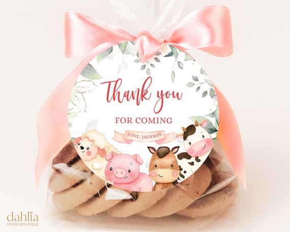 Farm Birthday Thank You For Coming Gift Tag, EDITABLE Barn Animals Party Favor Tag, Ranch Boy Party, Red Barnyard, Round Gift Tag, KP082 Il_570xn