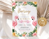 Flamingo Baby Shower Invitation, EDITABLE Tropical Summer Party Invite Template, Floral Pink Baby Sprinkle, Luau Girl, Easy Download, BS180