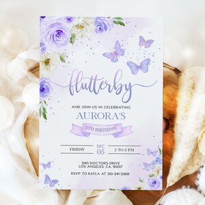 EDITABLE Butterfly Birthday Invitation, Kids Magical Garden Invite Template, Floral Lilac Purple and Gold Girl Party, Instant Download KP060 image 9