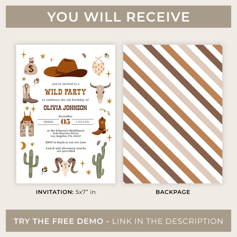 Wild West Modern Birthday Invitation, EDITABLE Cowboy Rodeo Party Invite Template, Western Ranch, Country Birthday, Instant Download KP079 image 3