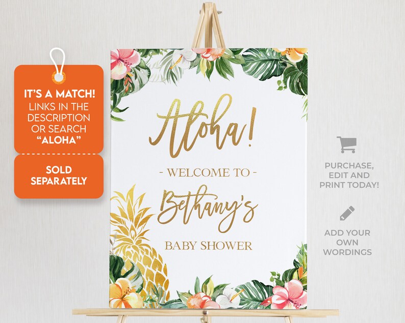 Hawaiian Pineapple Baby Shower Invitation Set, EDITABLE Luau Party Invite Pack, Tropical Summer Baby Sprinkle, Aloha, Instant Download BS144 image 6