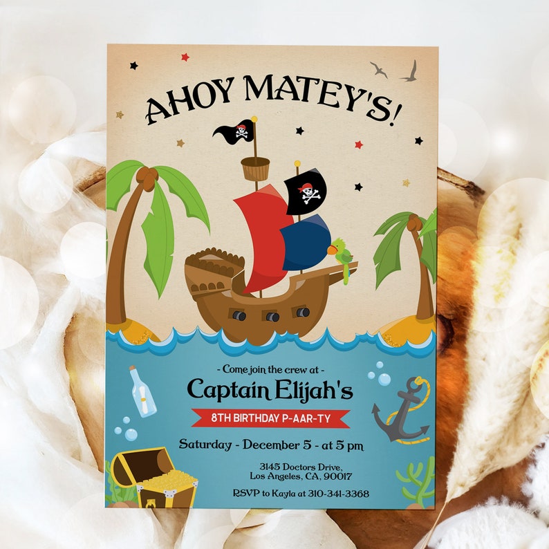 EDITABLE Pirate Birthday Invitation, Pirate Boy Party, Shipwreck Invite ...