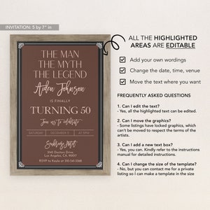 The Man The Myth The Legend Birthday Invitation, Editable Adult Party Invite. Chalkboard, 30th 40th 50th Any Age, Printable Download, AP019 image 4