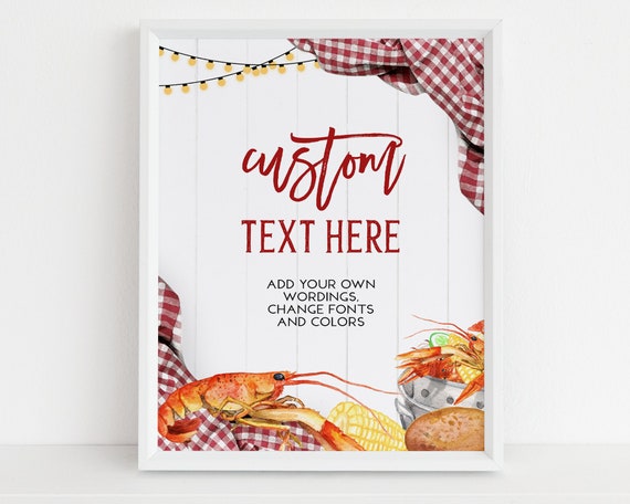 Editable Seafood Boil Custom Text Sign, Let The Good Times Boil, Crawfish Boil Engagement Party Decor, Any Occasion Red Picnic Banner, KP183