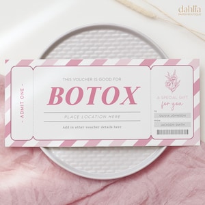 Modello di buono sconto Botox, buono regalo Botox modificabile, buono regalo biglietto Botox, stampabile iniettabile Surprise Med Spa, buono regalo filler