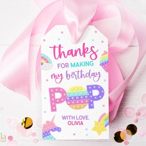 EDITABLE Pop It Thank You For Coming Gift Tag, Pop It Party Favor Tag, Thank You For Making My Birthday Pop, Birthday Label, Gift Tag, KP043