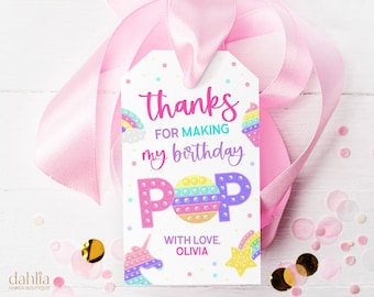 EDITABLE Pop It Thank You For Coming Gift Tag, Pop It Party Favor Tag, Thank You For Making My Birthday Pop, Birthday Label, Gift Tag, KP043