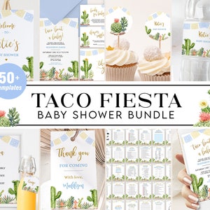 Taco &#39;Bout A Baby Shower Bundle, EDITABLE Fiesta Baby Shower Invitation Set, Taco Cactus Baby Shower Invite, Boho Baby Shower, Corjl, BS018