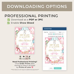 Alice in Wonderland First Birthday Invitation, EDITABLE Whimsical Mad Tea Party Invite Template, Pink Onederland Girl Instant Download KP073 image 5