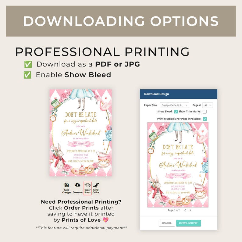 Alice in Wonderland First Birthday Invitation, EDITABLE Whimsical Mad Tea Party Invite Template, Pink Onederland Girl Instant Download KP073 image 5