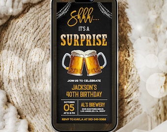 Beer Surprise Birthday Digital Invitation, Editable Beer Party Mobile Invite, Any Age Men, 30th 40th 50th Invite, Instant Download, AP001