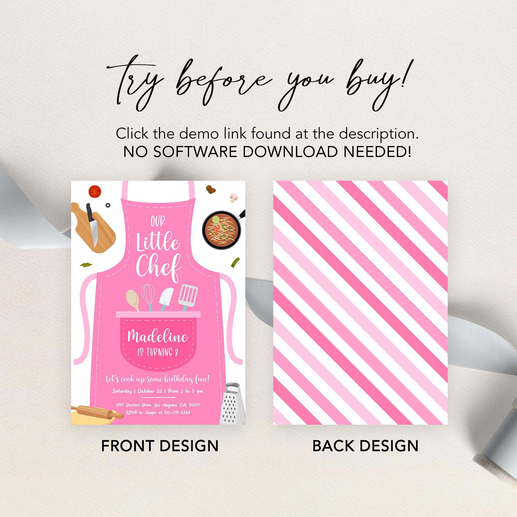 EDITABLE Cooking Birthday Invitation, Pink Kitchen Party Invite, Our ...