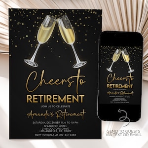 Champagne Retirement Invitation, Editable Wine Retirement Party Invite Template, 30th 40th 50th, Printable Digital Instant Download, AP014