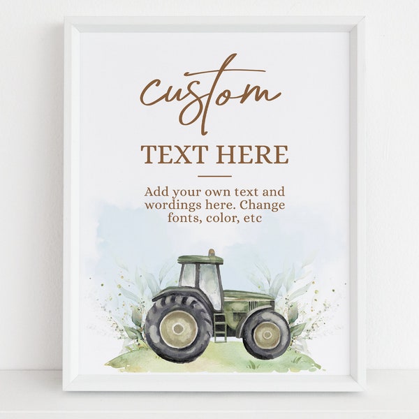 EDITABLE Green Tractor Baby Shower Custom Text Sign, Ranch Farm Baby Sprinkle Banner, Printable Baby Boy Party Decor, Instant Download BS166