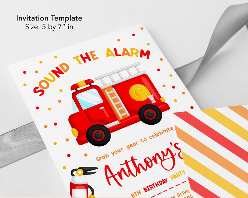 Fire Truck Birthday Invitation EDITABLE Fireman Party Invitation Template Fire Engine Invite Sound The Alarm Boys Instant