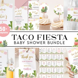 Taco &#39;Bout A Baby Shower Bundle, EDITABLE Fiesta Baby Shower Invitation Set, Taco Cactus Baby Shower Invite, Boho Baby Shower, Corjl, BS017