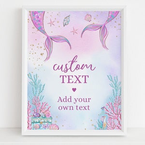 Segno di testo personalizzato compleanno sirena EDITABLE, segno personalizzato compleanno sotto il mare, sirena oro viola, segno stampabile, download istantaneo KP030