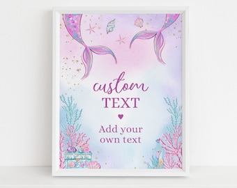 EDITABLE Mermaid Birthday Custom Text Sign, Under The Sea Birthday Custom Sign, Purple Gold Mermaid, Printable Sign, Instant Download KP030