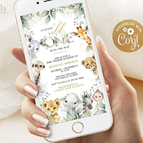 Jungle Safari Baby Shower Evite Template Jungle Animals Baby Etsy