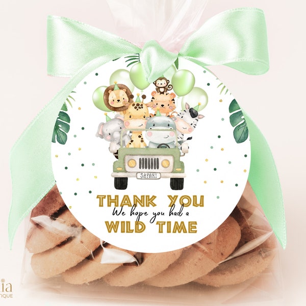 Wild One Birthday Thank You For Coming Gift Tag, Safari Animals Party Favor Tag, Jungle Safari Birthday Label, Boy Round Gift Tag, KP084