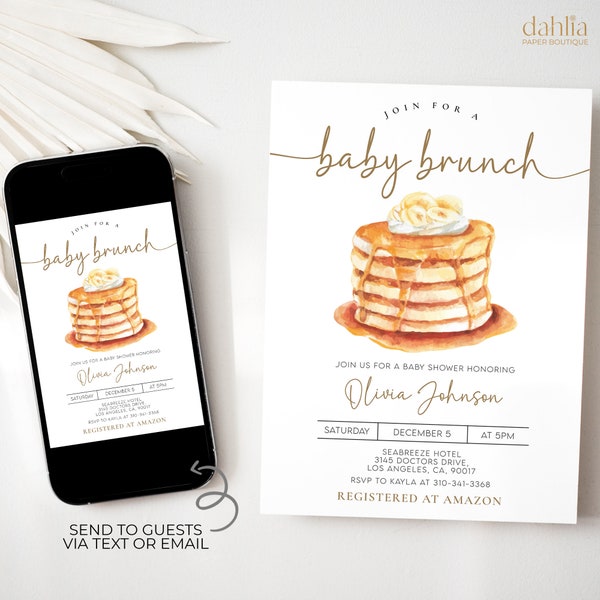 EDITABLE Baby Brunch Invitation, Pancake Breakfast Baby Shower Invite, Minimalist Sunday Brunch Template, Luncheon, Instant Download, BS255