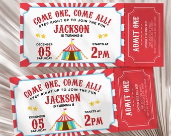 Carnival Birthday Ticket Invitation, Circus Ticket Kids Invite Template, Amusement Park, Digital Editable Printable, Instant Download, KP120