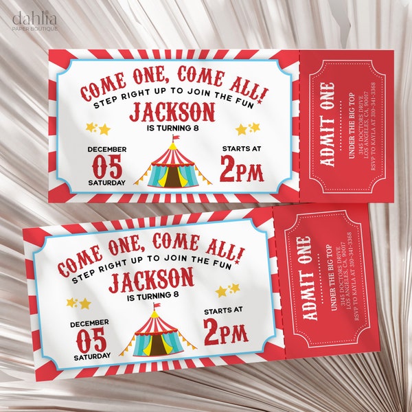 Carnival Birthday Ticket Invitation, Circus Ticket Kids Invite Template, Amusement Park, Digital Editable Printable, Instant Download, KP120