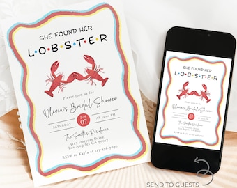 She Found Her Lobster Bridal Shower Invitation, Coastal Bachelorette Template, She's A Catch Hen Party, Friends Theme Bridal Shower, BR023