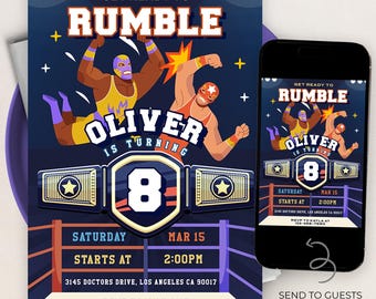 Wrestling Birthday Invitation, EDITABLE Boxing MMA Party Invite, Ready to Rumble, Championship Belt Boy Birthday, Instant Download KP486