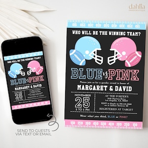 Football Gender Reveal Party Invitation, EDITABLE Sports Baby Shower Invite, Blue or Pink Soccer, Team He Or She, Boy Or Girl Invite, GR050