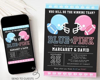 Football Gender Reveal Party Invitation, EDITABLE Sports Baby Shower Invite, Blue or Pink Soccer, Team He Or She, Boy Or Girl Invite, GR050