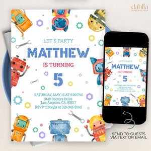 Faire-part d'anniversaire robot, invitation de fête de robots MODIFIABLE, modèle d'anniversaire de garçon, Invitation de texte robot imprimable pour enfants, téléchargement immédiat KP500