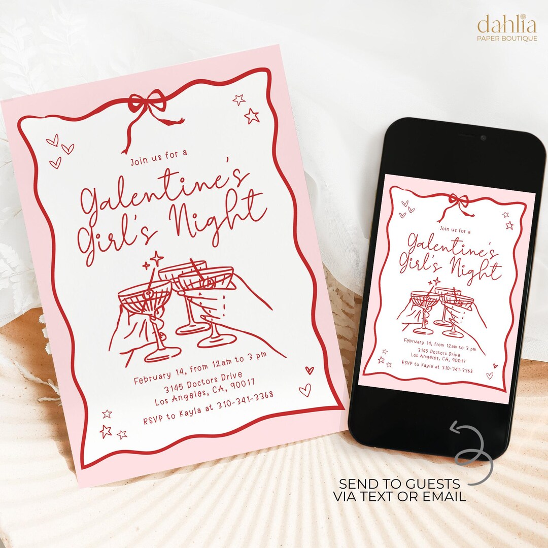 Galentine's Girls Night Party Invitation, Editable Valentine's Day ...