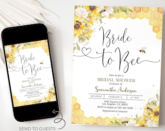 Bride to Bee Bridal Shower Invitation, Editable Honey Bee Rustic Bee Bridal Shower Invite, Bee Printable Template, Instant Download 1 HON01