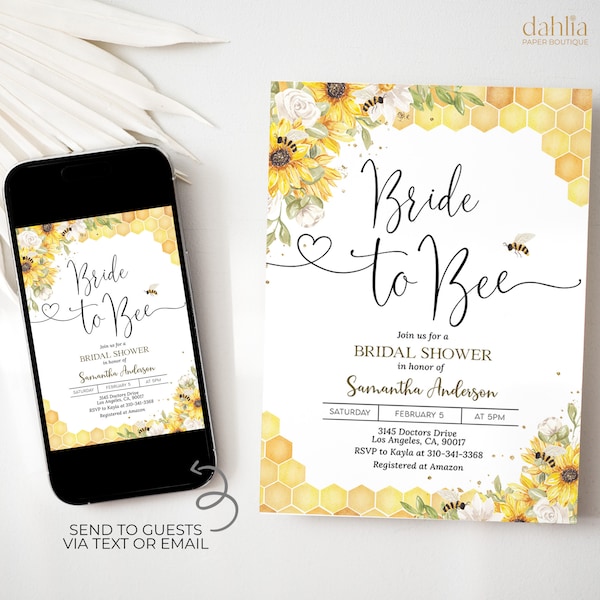 Bride to Bee Bridal Shower Invitation, Editable Honey Bee Rustic Bee Bridal Shower Invite, Bee Printable Template, Instant Download 1 HON01